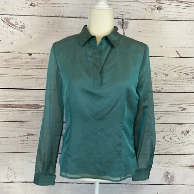 Blusa Finity Studio para mujer talla 6 seda azul pavo real manga larga transparente de colección Foto 1 de 4