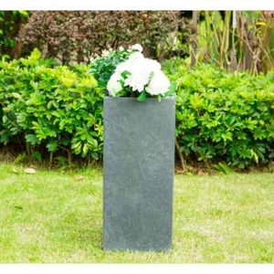 24 in. H Square Charcoal Concrete/Fiberglass Indoor Outdoor Elegant Tall Planter - Picture 1 of 8