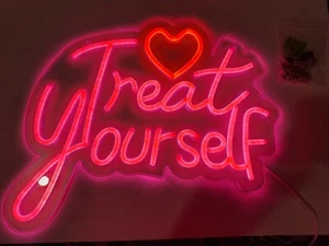 Letrero LED rosa neón Treat Yourself - Nuevo en paquete - Imagen 1 de 2