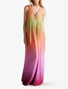 TED BAKER Bettina sunset ombre pleat long maxi skirt dress beach holiday 3 12 M - Picture 1 of 9