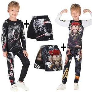 Jiu Jitsu Kimono MMA Kid's T-shirt+Pant Sets Kid Rash Guard Children Muay Thai - Picture 1 of 40