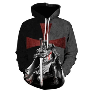 Felpa con cappuccio felpa con cappuccio cavalieri templari grafica pullover abbigliamento sportivo giacca uomo - Foto 1 di 2