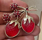 Vintage Sarah Coventry Gold-Tone Red Glass Strawberry Pin