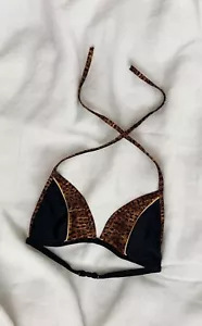 Leopard Print Halter Bikini Swim Top Bathing Suit Vintage 90s Beach Vacation 10 - Picture 1 of 5