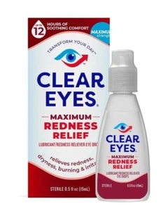 CLEAR EYES MAXIMUM REDNESS RELIEF EYE DROPS BURNING DRYNESS 15ml 0.5 fl.oz - Picture 1 of 3