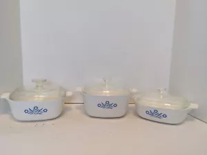 Corning Ware Blue Cornflower Lot 1 1/2qt-1 3/4qt& 1qt All have Lids VTG - Picture 1 of 11