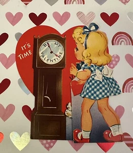 It’s Time For You To Be My Valentine Vintage Valentine Card Clock Puppy Used - Picture 1 of 4