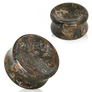 PAIR-Stone Agate Amber Concave Saddle Flare Ear Plugs 16mm/5/8" Gauge  - Picture 1 of 4