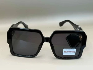 Neue TRUE RELIGION eckige Sonnenbrille DAMEN übergroß schwarz gold Logo HERREN (TR5) - Bild 1 von 2