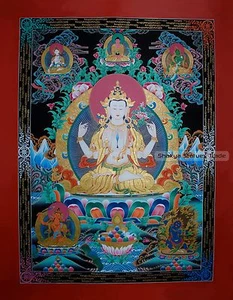 Pintura Thangka/Thanka budista tibetana Chenrezig/Avalokiteshvara 48" x 36,75" - Imagen 1 de 8