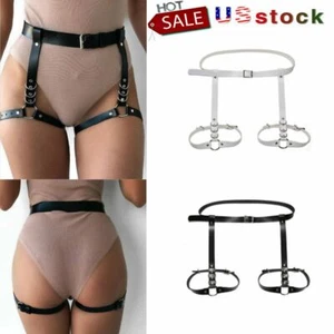 Women PU Leather Garter Leg Thigh Suspenders Body Harness Belt Sexy Strap Waist - Picture 1 of 14