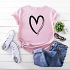 Womens Summer Casual Crew Neck T Shirts Blouse Ladies Heart Print Basic Tee Tops