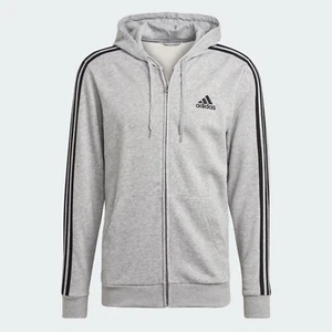adidas men Essentials French Terry 3-Stripes Full-Zip Hoodie Grey Large - Picture 1 of 2