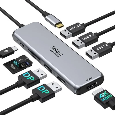 Docking Station Dual DisplayPort, Selore USB c hub with 2 displayport, HDMI, ... - Image 1 of 4