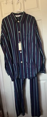 Derek Rose Cotton Striped Pajama Set Navy Blue Long Sleeve Luxury Men’s XL NWT - Image 1 of 4