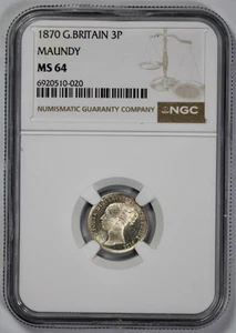 1870 Great Britain Silver Maundy 3P Threepence NGC MS 64 - Picture 1 of 4