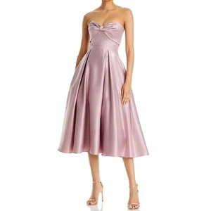 New AQUA Formal Satin Strapless Midi Dress Pink Bow Women's Size 6 - Picture 1 of 10