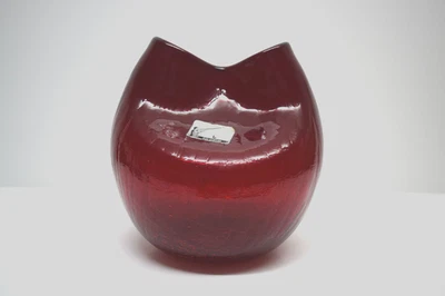 Vintage Ruby Red Crackled Glass Pilgrim Hand-Blown Pinch Vase (Small) - image 1 of 4