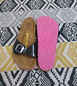 EUC Black Birkenstock Madrid Adjustable Buckle Patent Slides Size 6 EU 39 - Picture 1 of 14