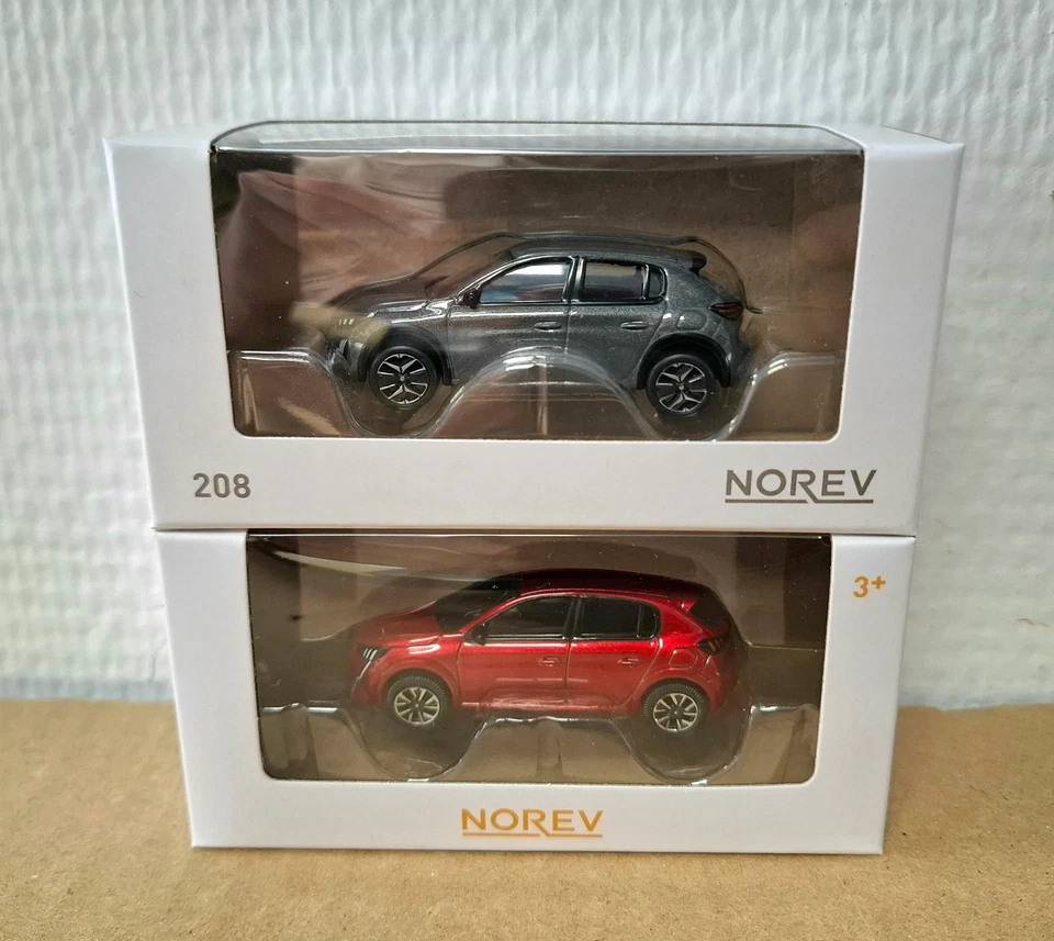 Lot  2 Peugeot 208 2024 Rouge et Gris 1/64 Norev 3 Inches Neuf Boite - Photo 1/1