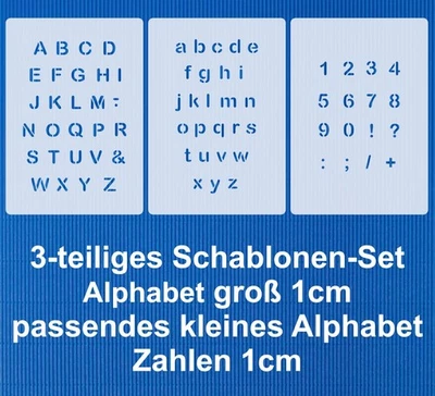 3er Schablonen Set Nr.02 ● kleine Schrift ● Buchstaben und Zahlen - Bild 1 von 4