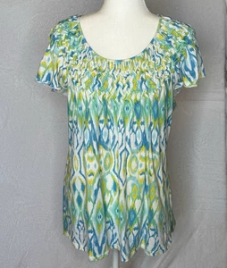 Style & Co Women's XL Blue Watercolor Short Sleeve Scoop Neck Casual Shirt - Picture 1 of 12