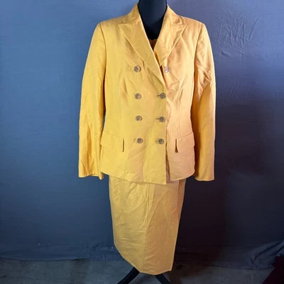 Akris US 12 Yellow Silk Blend Blazer Dress Suit Set Formal Career 2 Piece - Image 1 of 4
