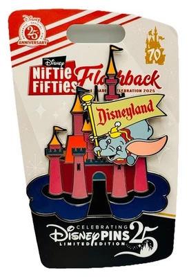 Prendedor Castillo Dumbo Disneyland 2025 Niftie Fifties LE 500 DLR 25º Mini Jumbo Difícil de Encontrar Foto 1 de 2
