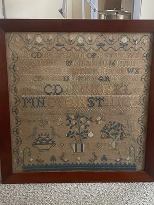 Antiguo muestreador de costura AAFA con fecha 1817 Barnstable County Massachusetts ID Foto 1 de 4