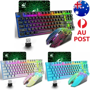 87 Keys 2.4G Wireless Mechanical Gaming Keyboard and Mouse Combo Rainbow Backlit - Picture 1 of 16