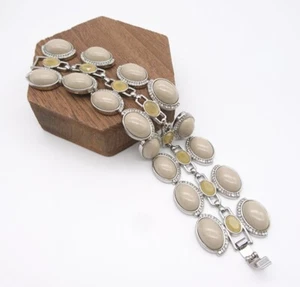 CLEARANCE BANANA REPUBLIC Cream Beige Tan Statement Cabochon Link Bracelet - Foto 1 di 5