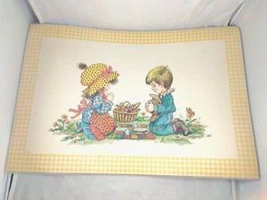 Wolfgang M Otto Laminated Placemats Set of 4 Yellow Gingham 70s Boy Girl VTG USA - Picture 1 of 6