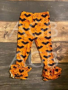 Orange Bats Halloween Triple Ruffle Leggings - Picture 1 of 1