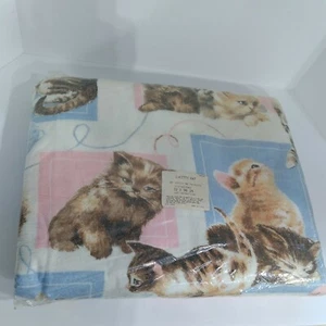 Vintage Blue Poly Acrylic Stitched-Ends Blanket Full Size 72 x 90 NEW NOS USA - Picture 1 of 11