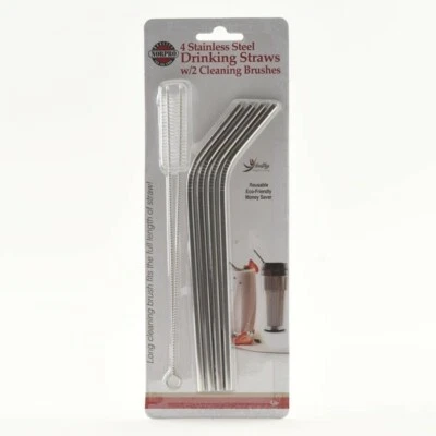 Norpro #436 Stainless Steel Drinking Straws w/ Cleaning Brushes, Set of 4 - Image 1 of 4