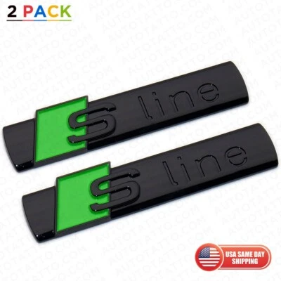 2pcs Sline S LINE Side Fender Marker Emblem Decal Badge Decorate Sport Green - Image 1 of 4