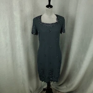 Womens Evening Gown Dress Size Medium Gray Beaded Lined Back Zip Eveningwear - Picture 1 of 13