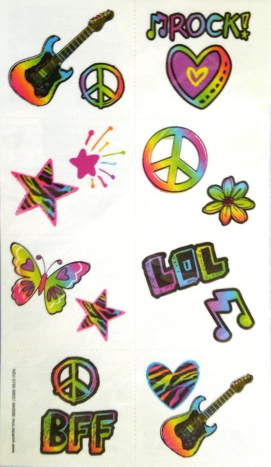 Guitarra Neón Cumpleaños Cebra Estampado Mariposa Paz Fiesta Favor Tatuajes Temporales Foto 1 de 1