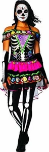 Charades Day of the Dead Sugar Skull Dress Adult Womens Halloween Costume 03723 - Picture 1 of 3