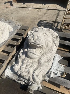 lion head fountain granite carved large over 600lbs each pair  - Image 1 of 4