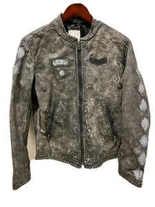DIESEL JADEX distressed leather biker jacket - boys 16 XL / fits womens XS - Picture 1 of 6
