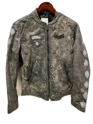 Jaqueta de motociclista DIESEL JADEX couro desgastado - meninos 16 XL / serve para mulheres XS - Imagem 1 de 4
