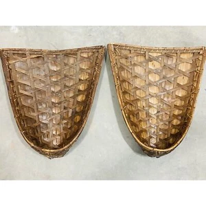 2 Philippines Antique Basket Ifugao Tudung Rain Head gear Rice Fish Gather Rare - Picture 1 of 12