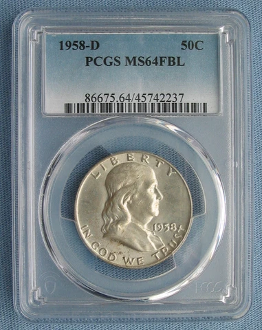 1958-D Franklin Half Dollar - PCGS Graded MS64FBL (50C ms64 fbl full bell lines) Cover