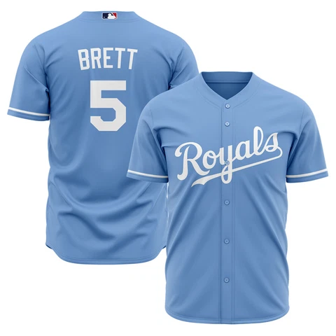 Men's Kansas City Royals George Brett #5 Light Blue Collection Player Jersey Cover