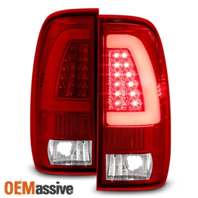 Fit 1997-2003 Ford F150 1999-2007 F250 F350 Red Clear LED Tube Tail Lights Lamps - Image 1 of 4