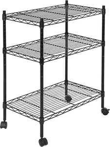 3-Shelf Adjustable Heavy Duty Storage Wire Shelving Unit with Wheels, Metal O... - Picture 1 of 12