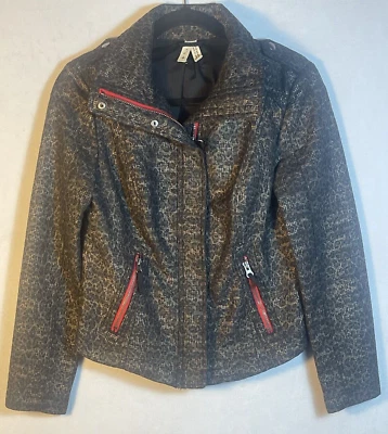 Free People We The Free Womens Leopard Print Pop Moto Jacket Zip Front Size 2 - Image 1 of 4