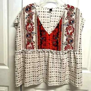 Shein weiß Multi Blumendruck V-Ausschnitt Boxy Top Größe 2XL - Bild 1 von 7