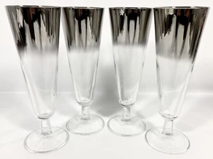 4 Vtg Silver Fade Ombre Cocktail Pilsner Beer Glasses 8 1/4" Dorothy Thorpe Set - Picture 1 of 13